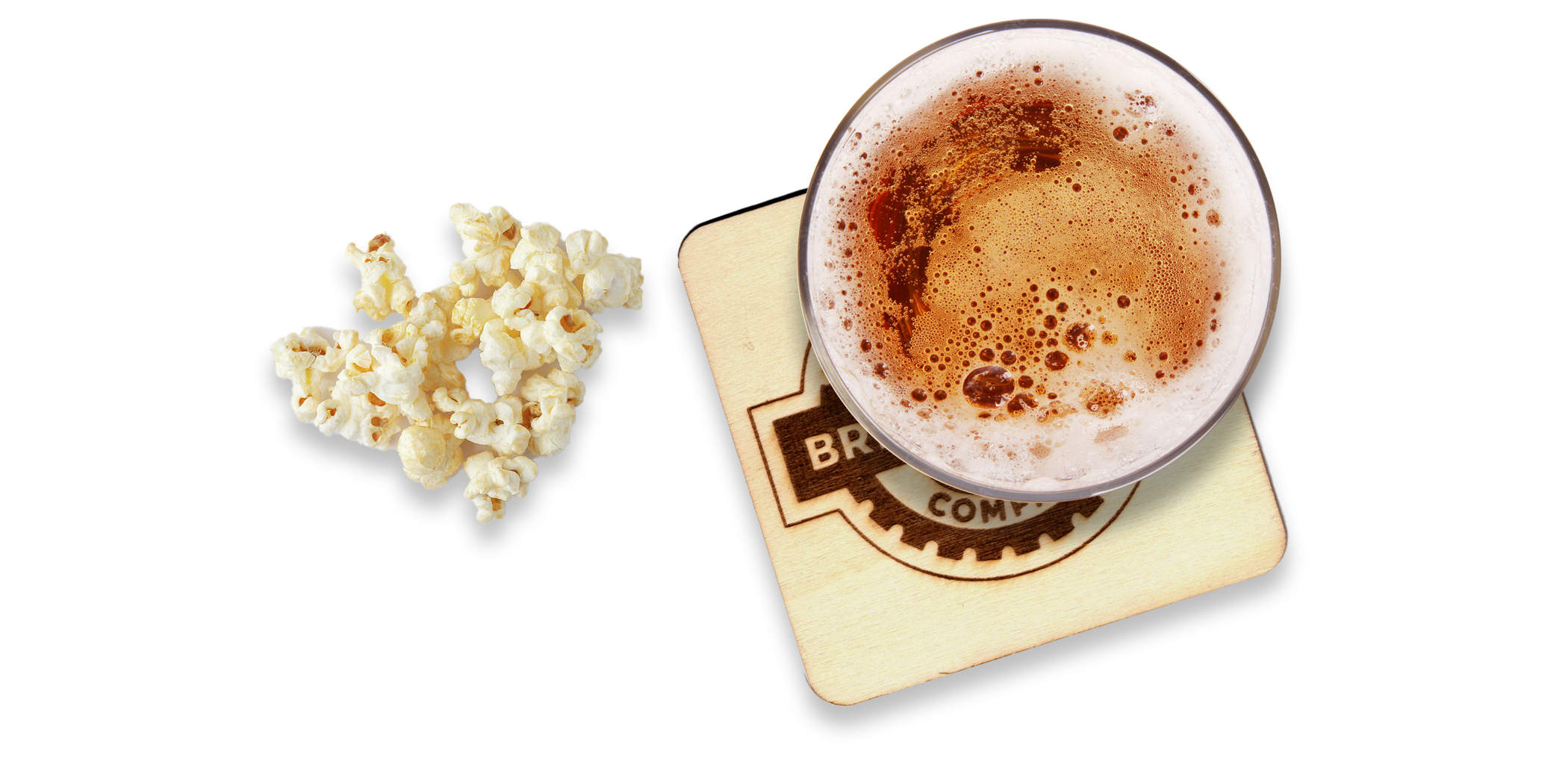 Delicious high quality beer on our engraved coasters with Old Bay seasoned popcorn.